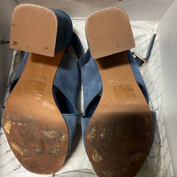 ALDO Joli blue suede chunky stack heel with rose gold buckle size 7.5 US - Picture 4 of 8